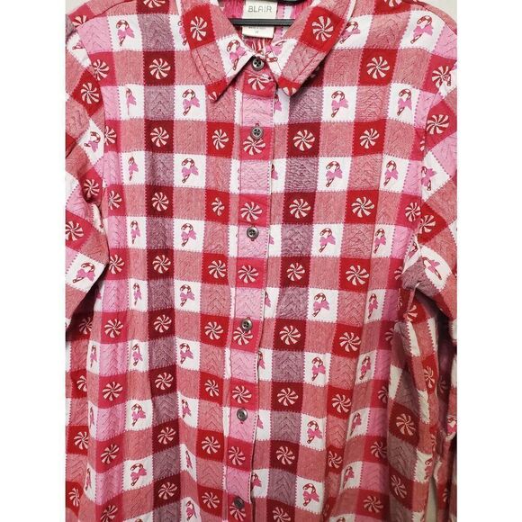 Vintage Blair Embroidered Button Up Top Christmas Holiday Novelty Plaid Candy - Picture 4 of 9